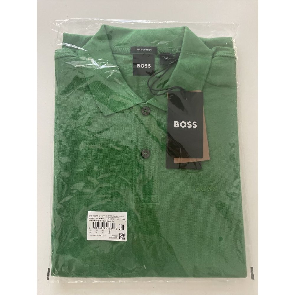 HUGO BOSS Firenze Polo Shirt Modern Fit 100% Pima Cotton GREEN Mens MEDIUM NWT